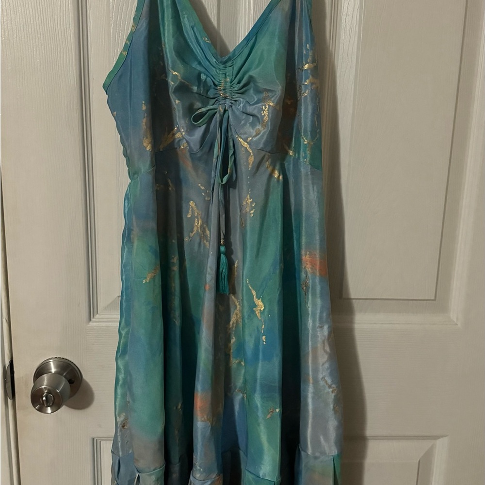 Elegant Blue and Gold Women's Dress